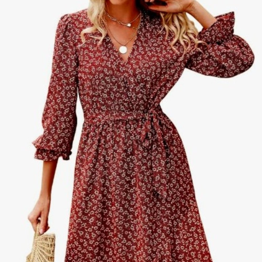 Large BTFBM Long Wine Red Wrap Dress